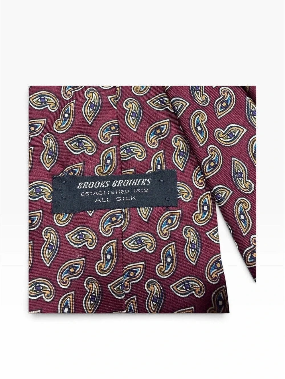 Brooks Brothers Men's Silk Neck Tie Burgundy Paisley Made in USA, 100% Silk